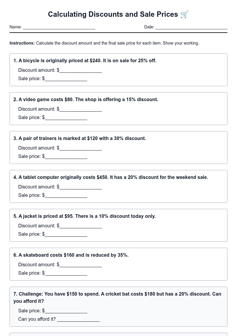 Calculating Discounts and Sale Prices