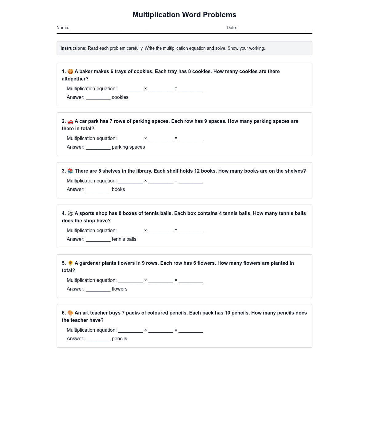 Multiplication Word Problems