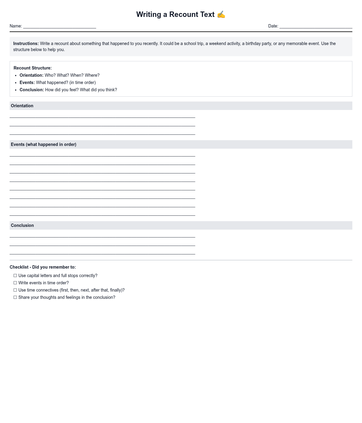 Writing a Recount Text