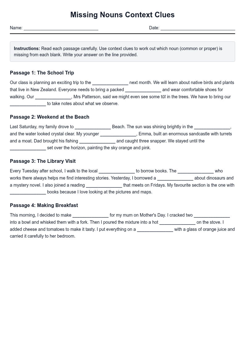 Missing Nouns Context Clues