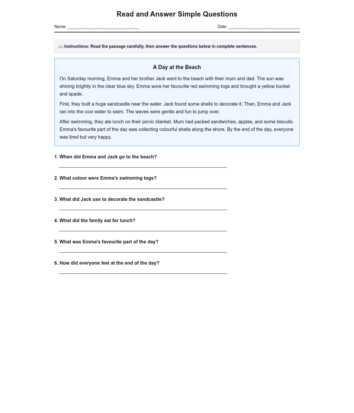 Read and Answer Simple Questions