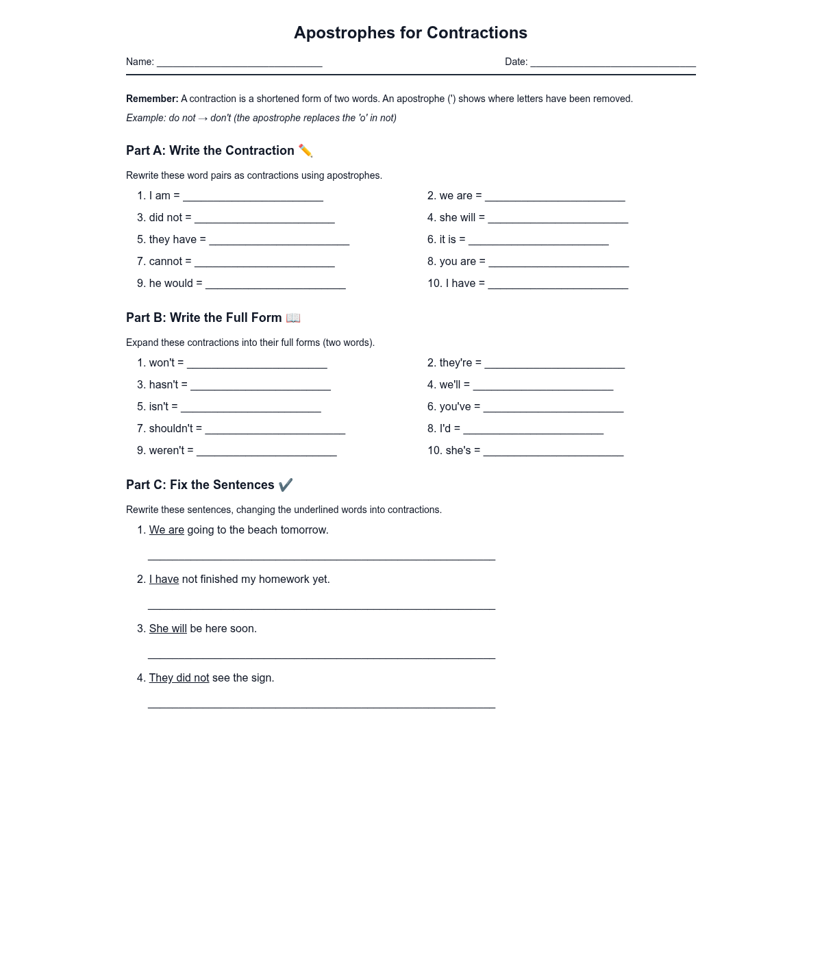 Apostrophes for Contractions