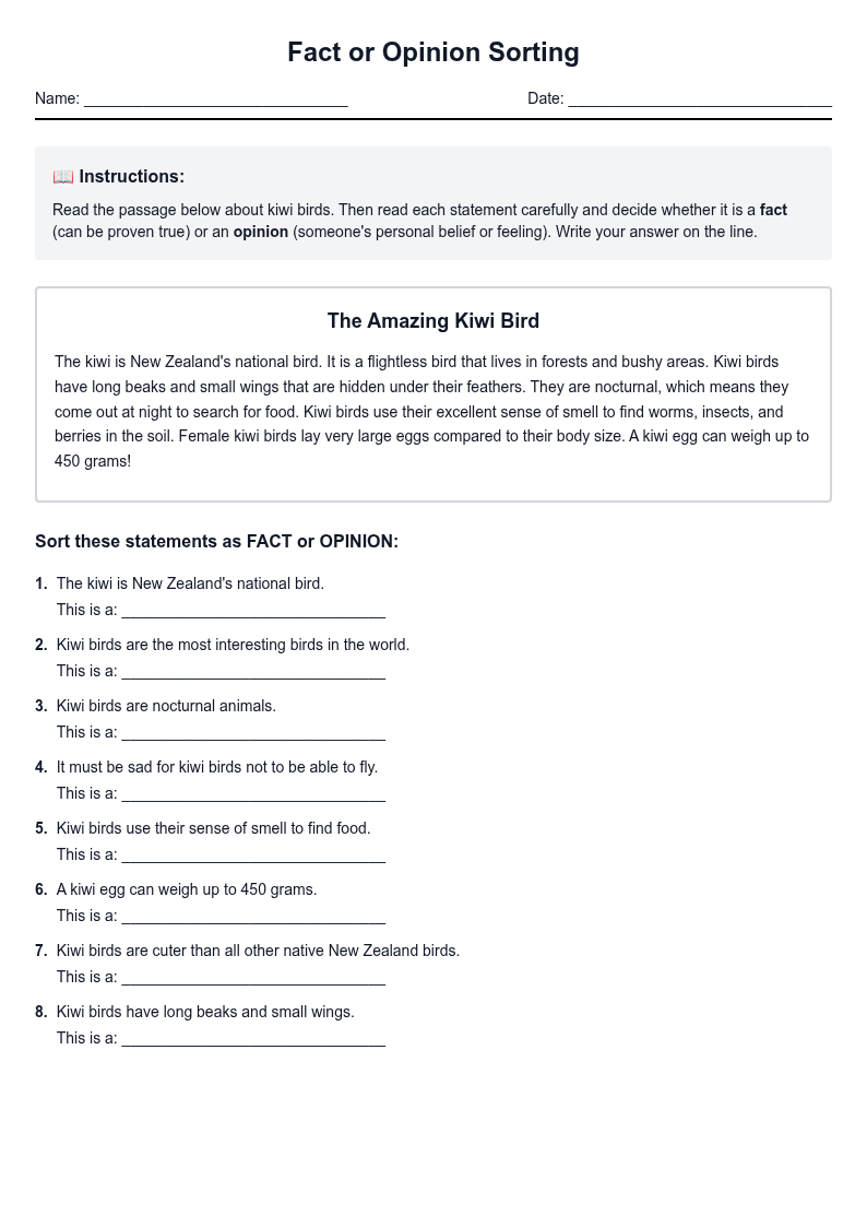 Fact or Opinion Sorting