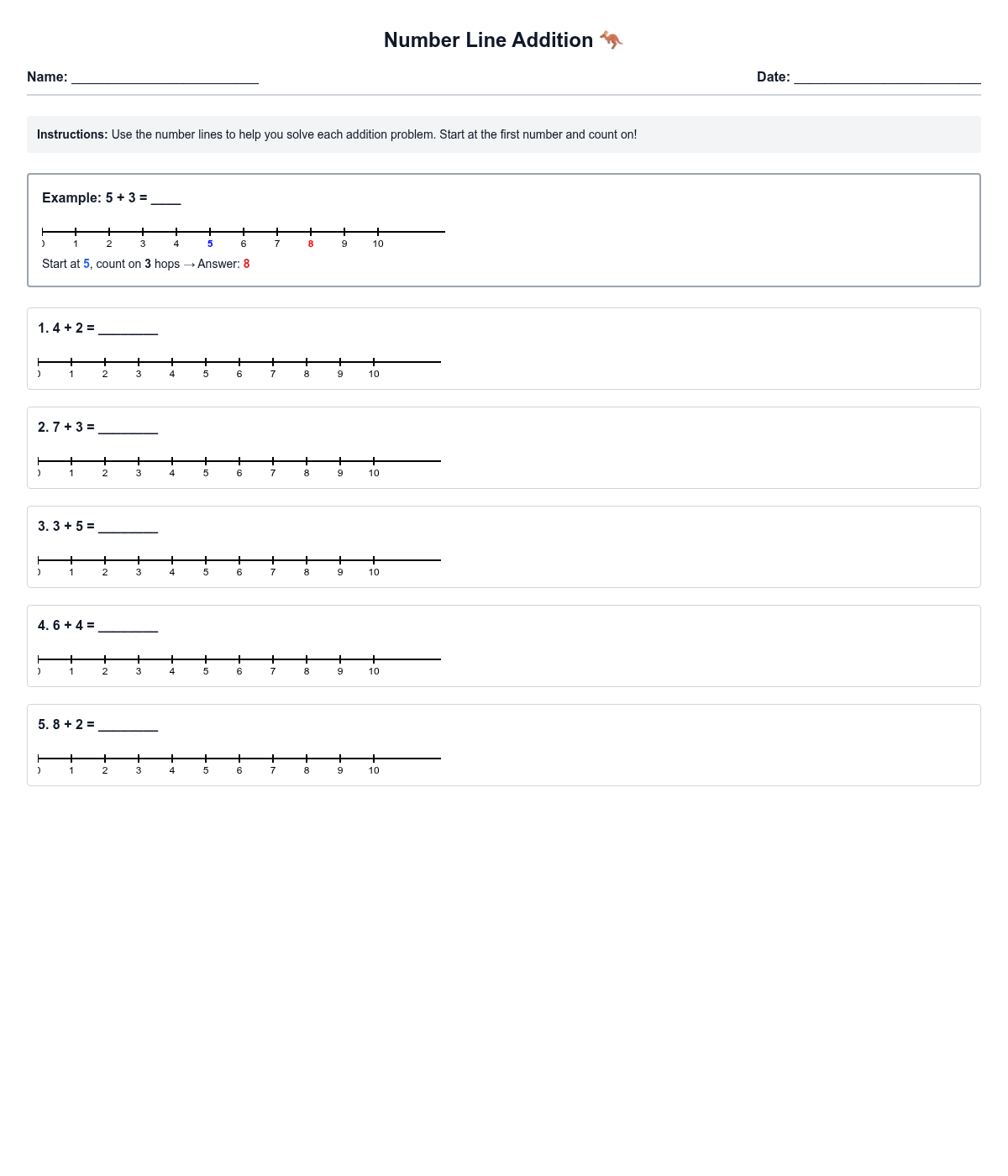 Number Line Addition Practice