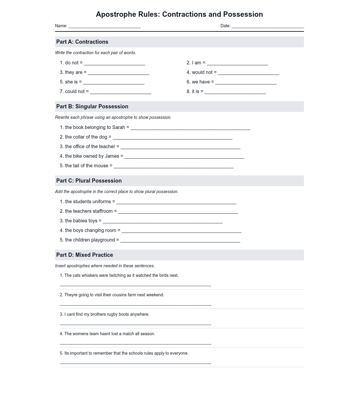 Apostrophe Rules: Contractions and Possession