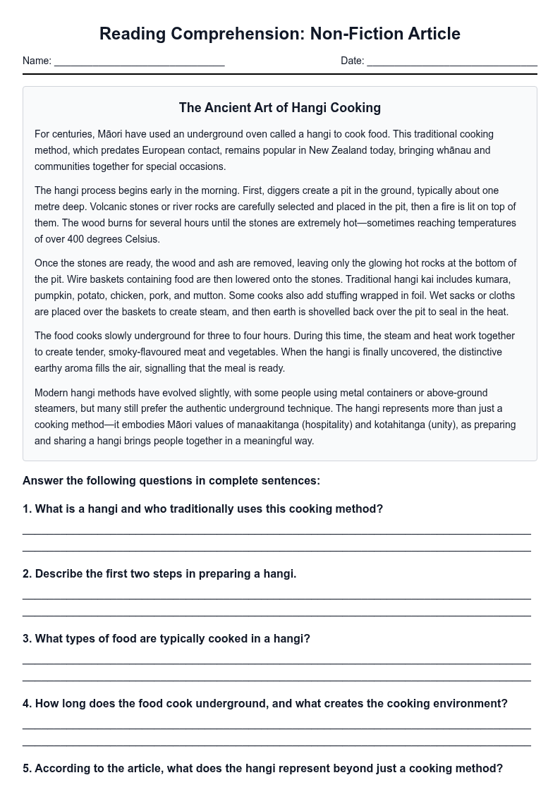 Non-Fiction Article with Short Answers
