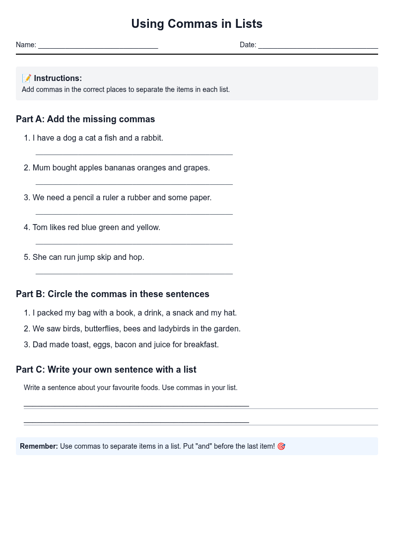 Using Commas in Lists