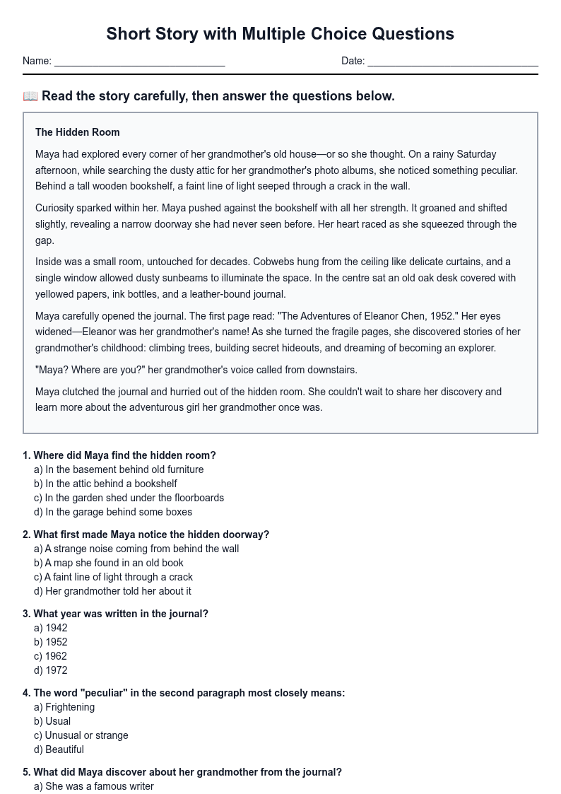 Short Story with Multiple Choice Questions