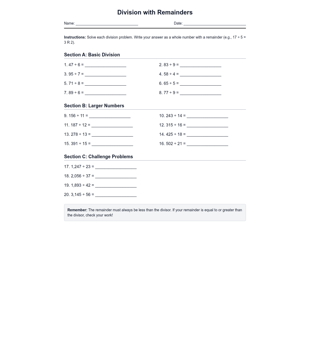 Division with Remainders
