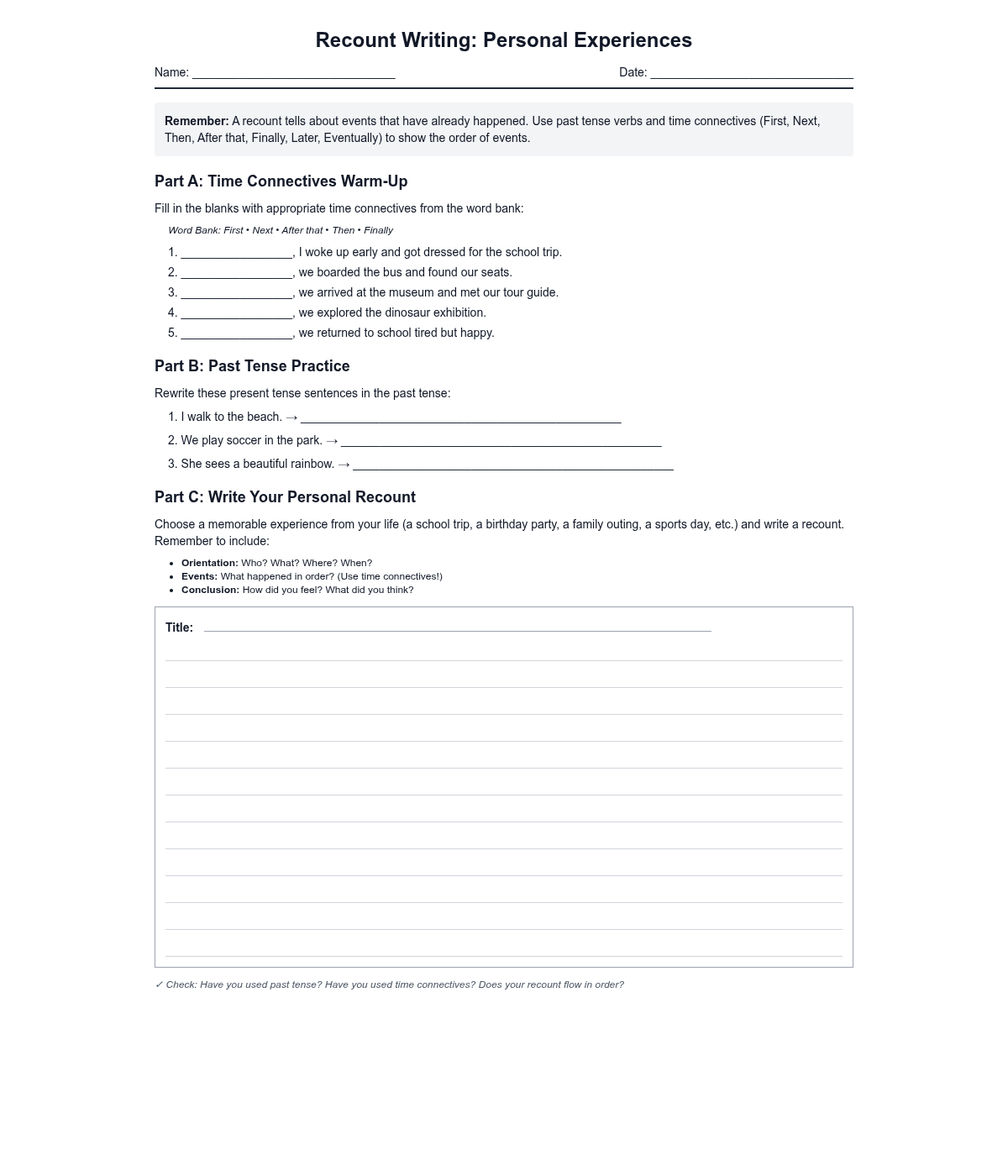 Recount Writing Personal Experiences