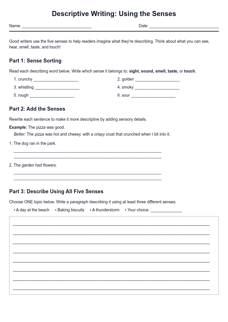 Descriptive Writing: Using the Senses