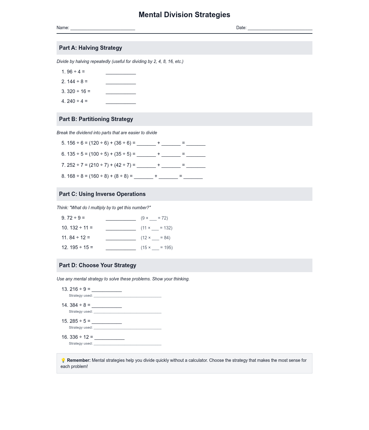 Mental Division Strategies