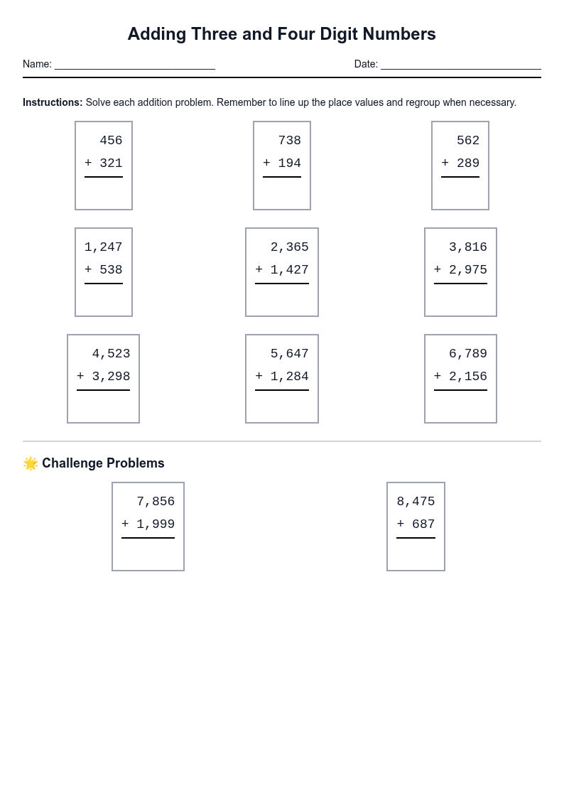 Adding Three and Four Digit Numbers