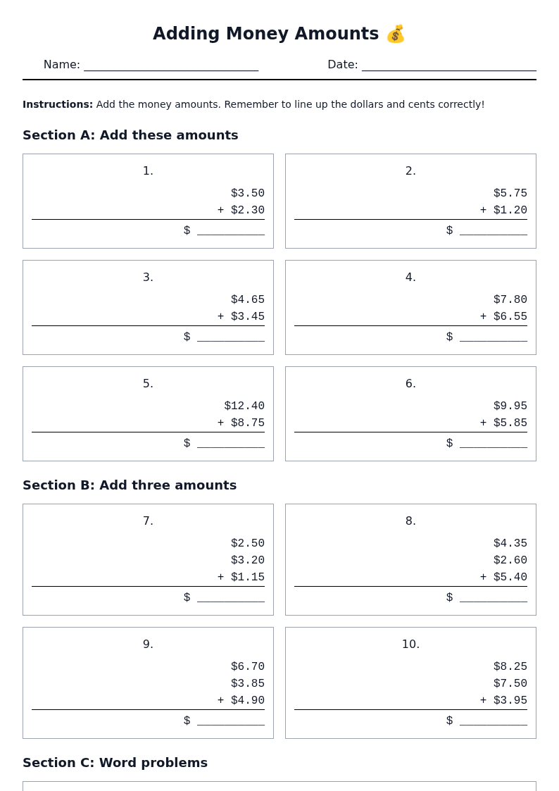 Adding Money Amounts