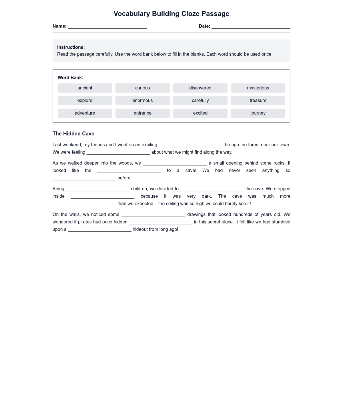 Vocabulary Building Cloze Passage