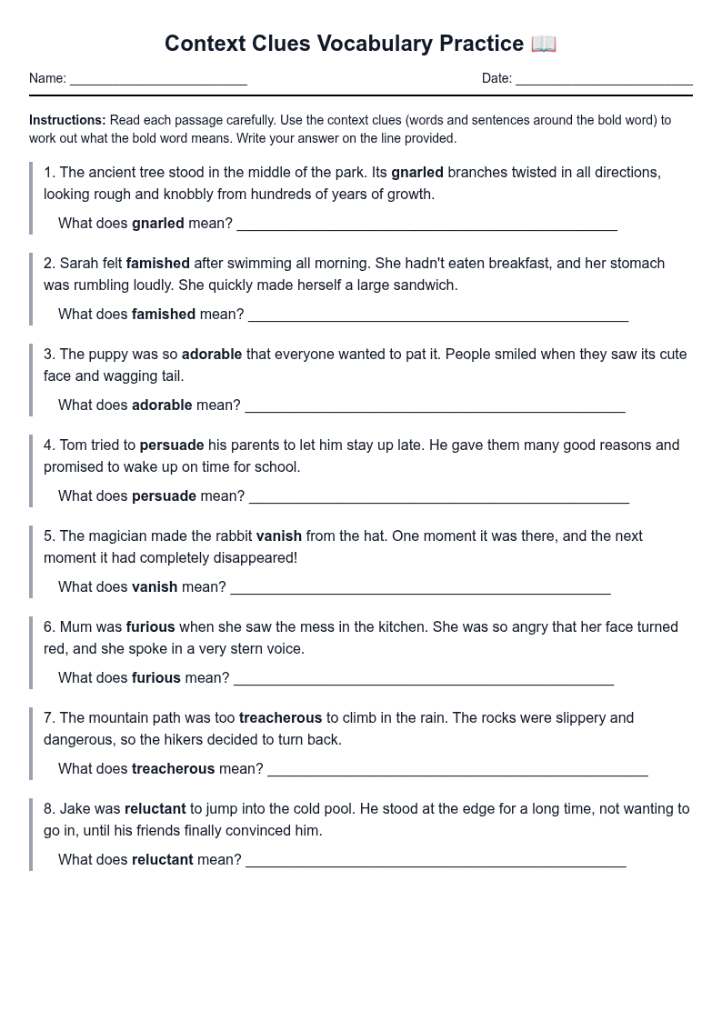 Context Clues Vocabulary Practice
