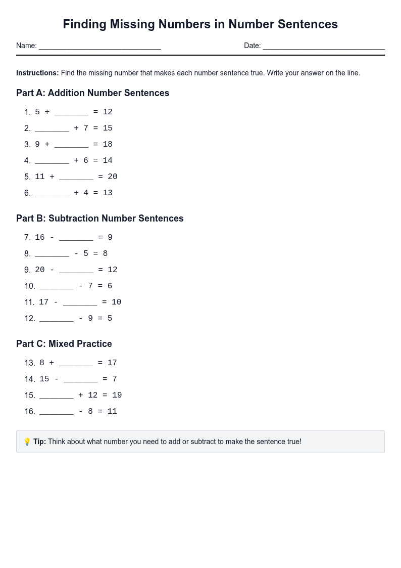 Finding Missing Numbers in Number Sentences