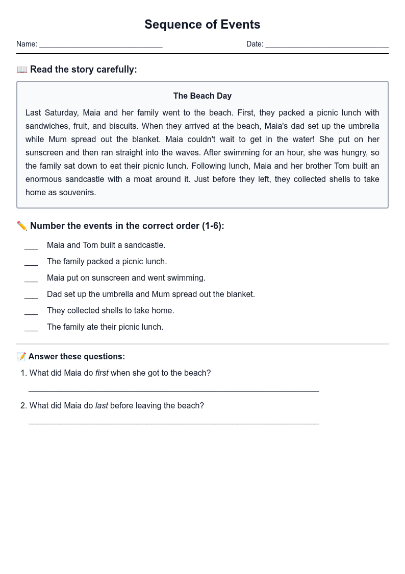 Sequence of Events Worksheet
