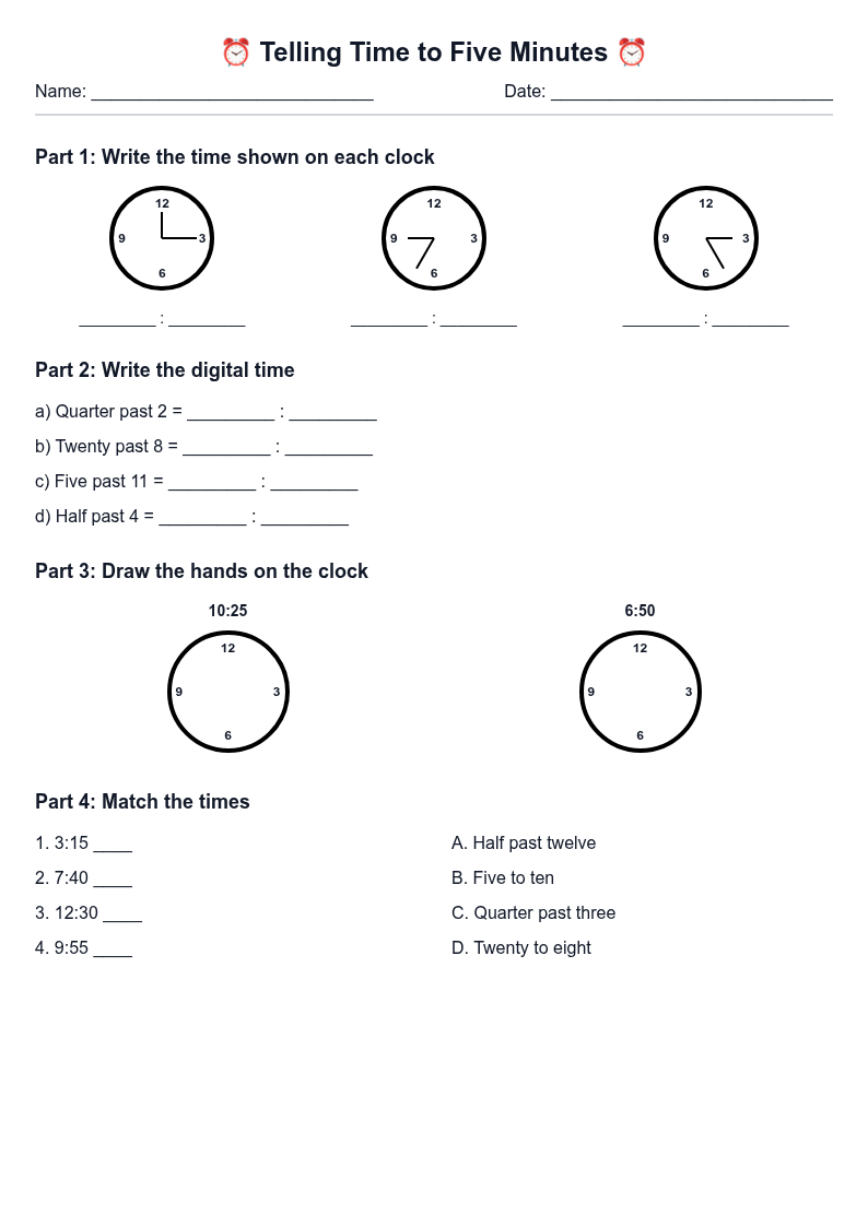 Telling Time to Five Minutes