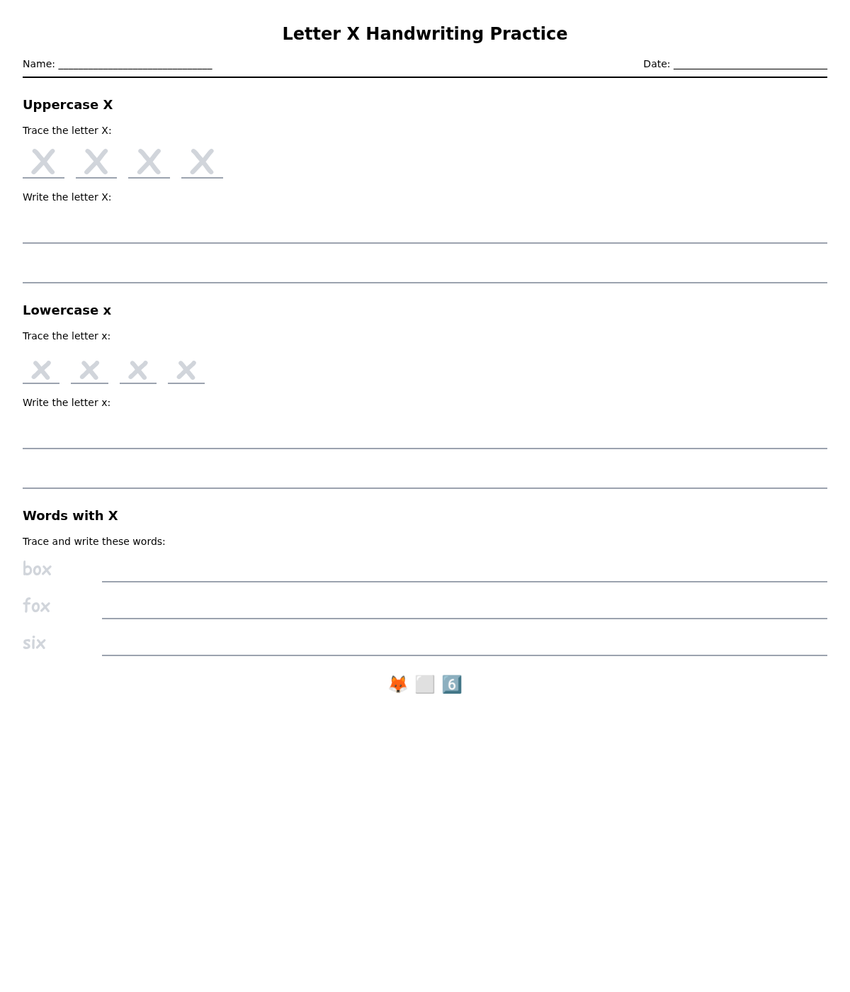Letter X Handwriting Practice