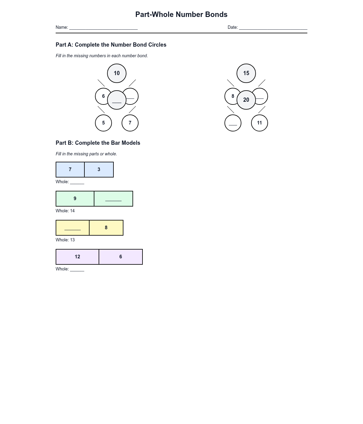 Part-Whole Number Bonds