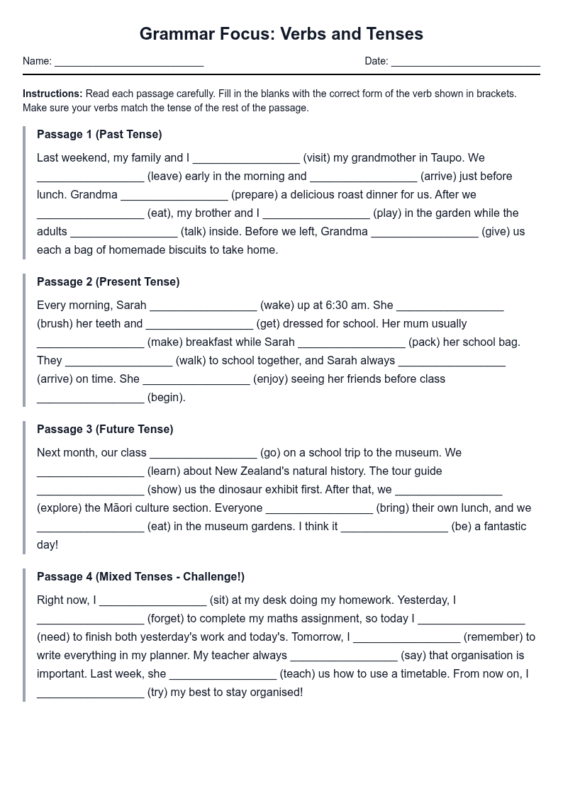 Grammar Focus: Verbs and Tenses