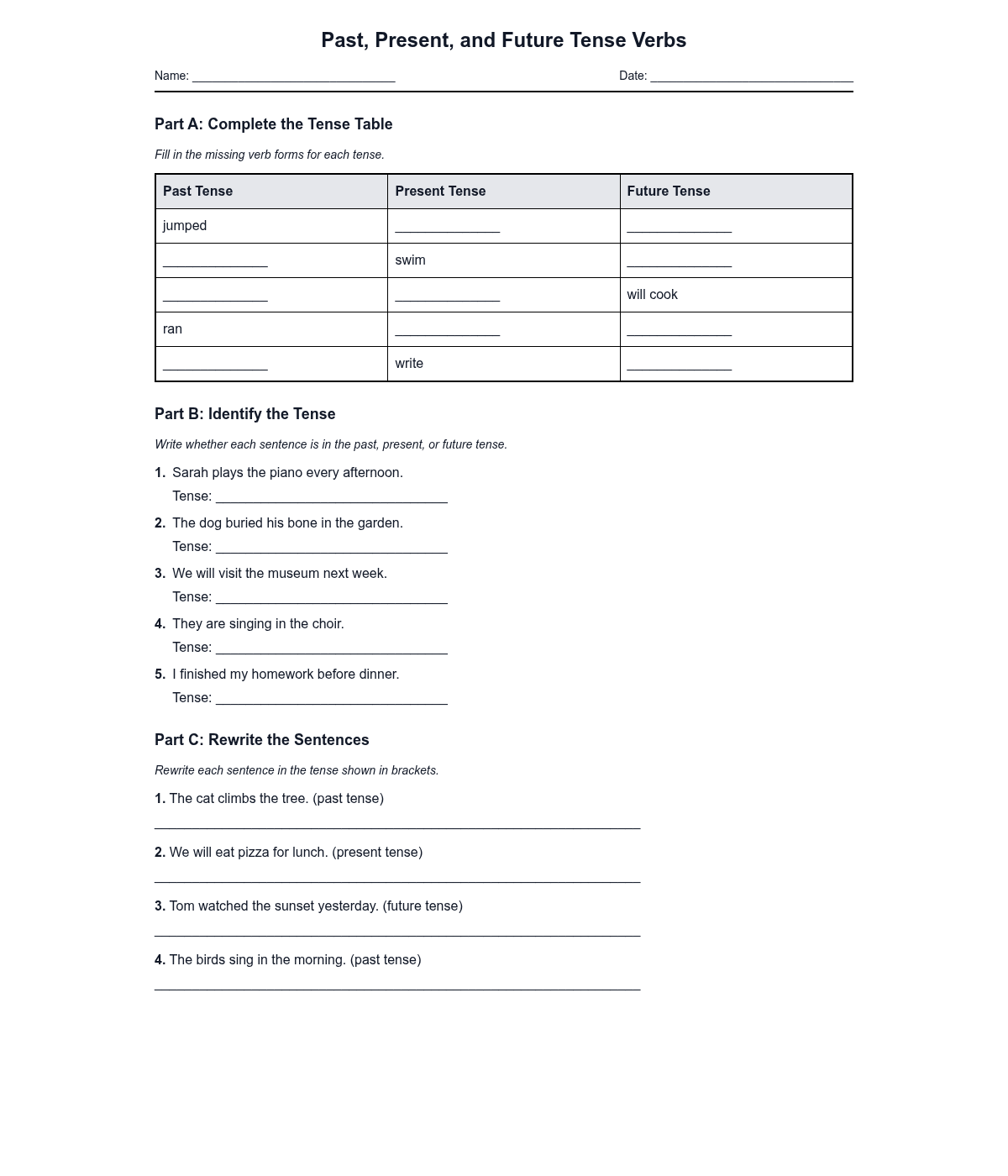 Past, Present, and Future Tense Verbs
