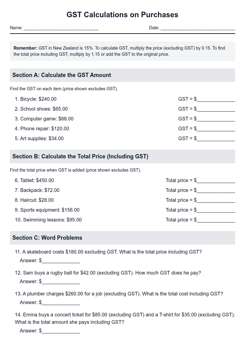 GST Calculations on Purchases