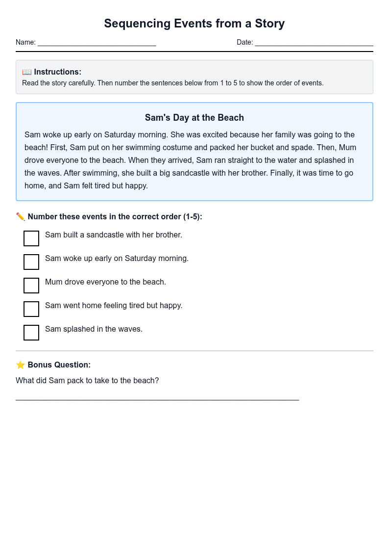 Sequencing Events from a Story
