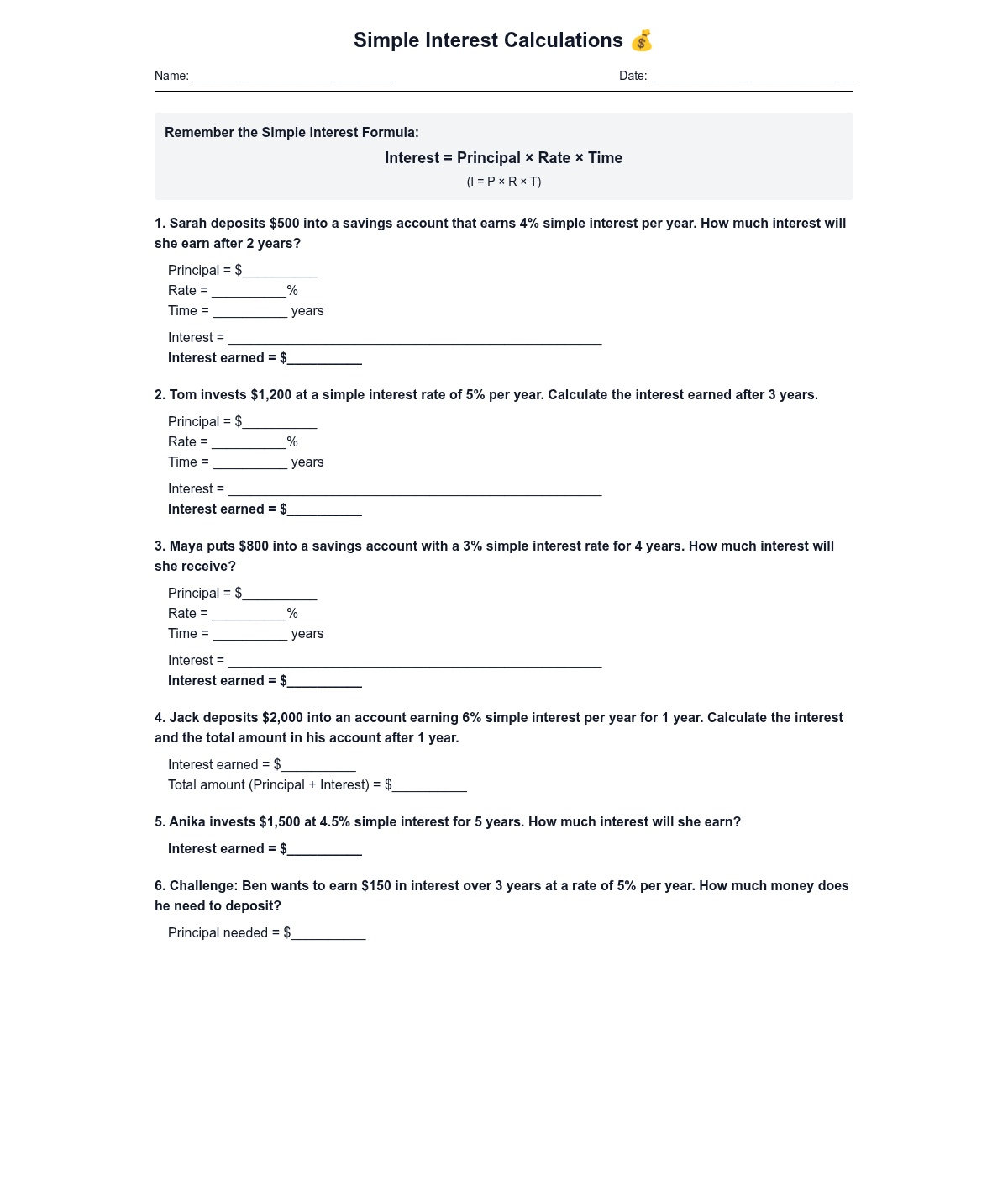 Simple Interest Calculations