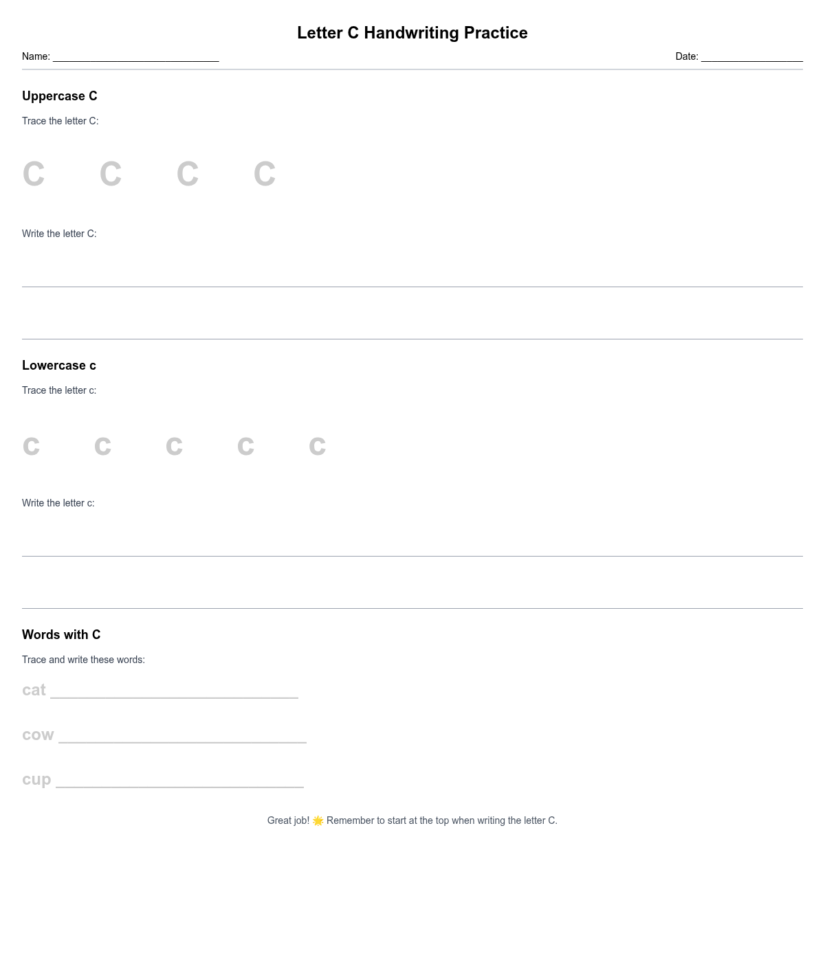 Letter C Handwriting Practice