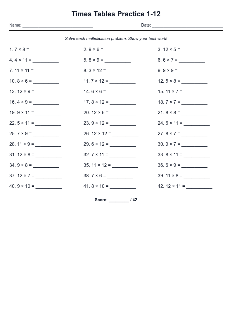 Times Tables Practice 1-12