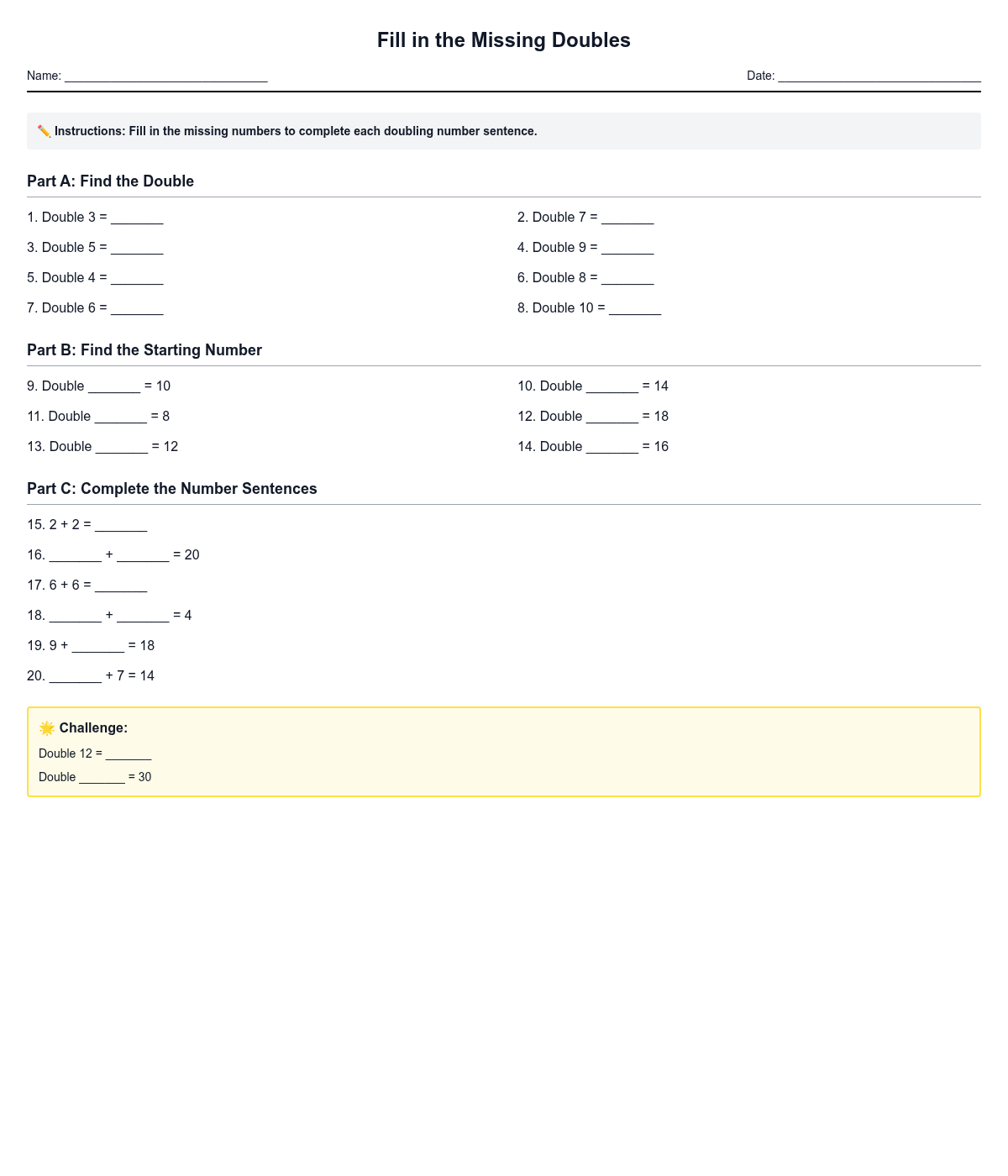 Fill in the Missing Doubles