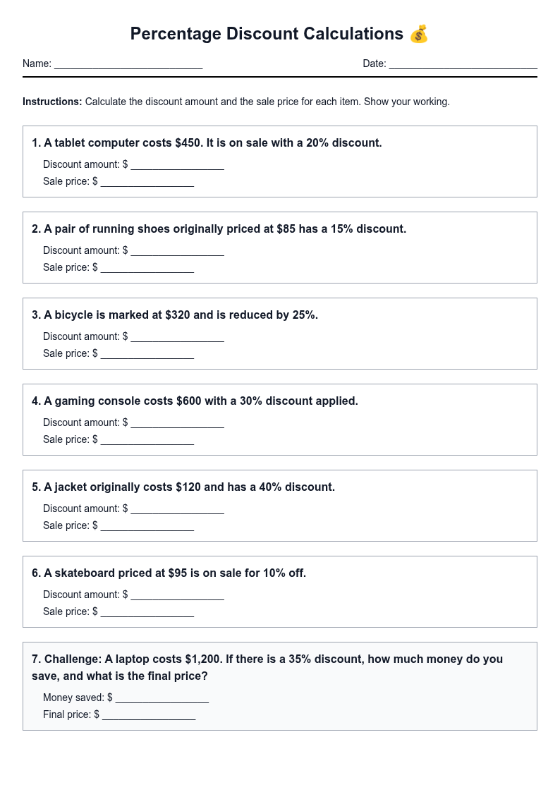 Percentage Discount Calculations