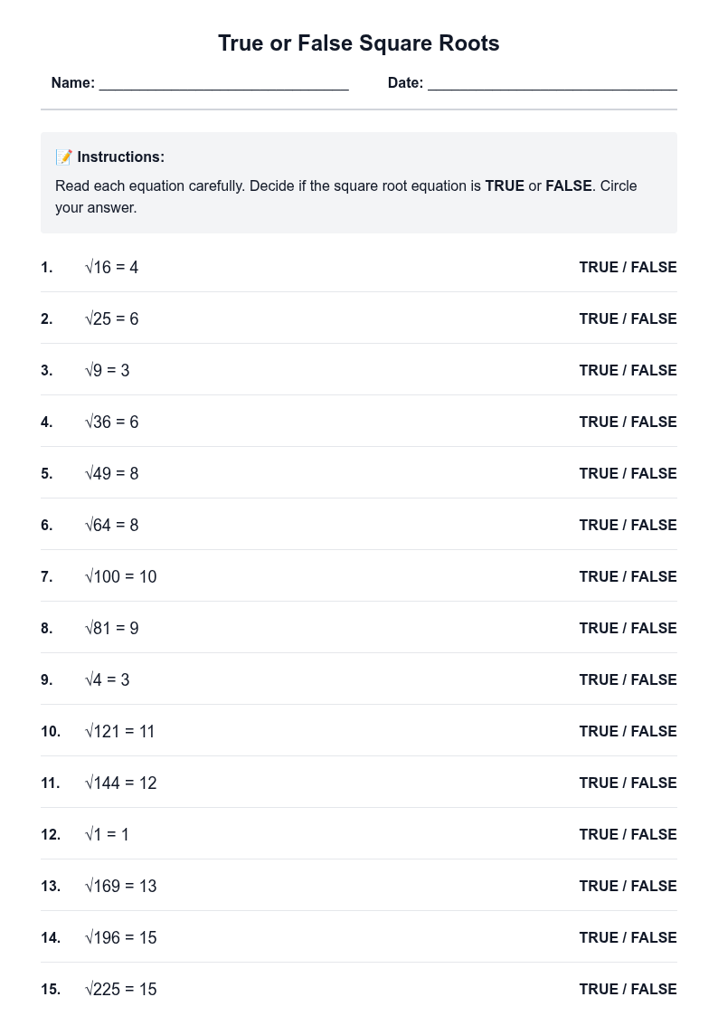 True or False Square Roots