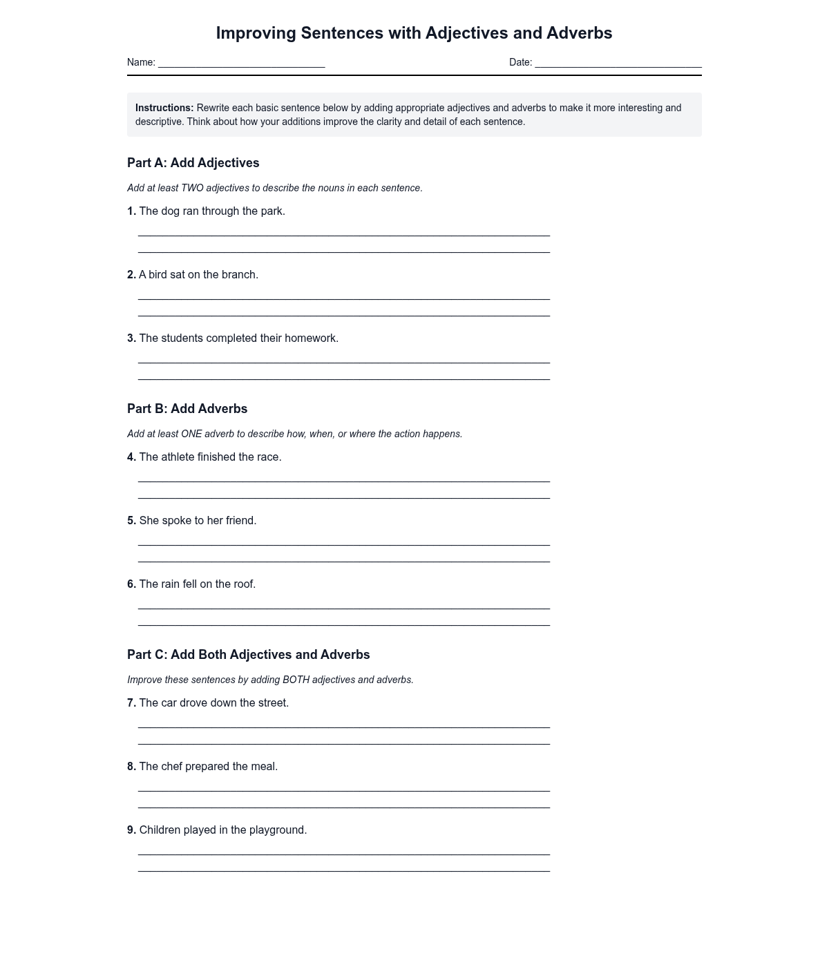 Improving Sentences with Adjectives and Adverbs