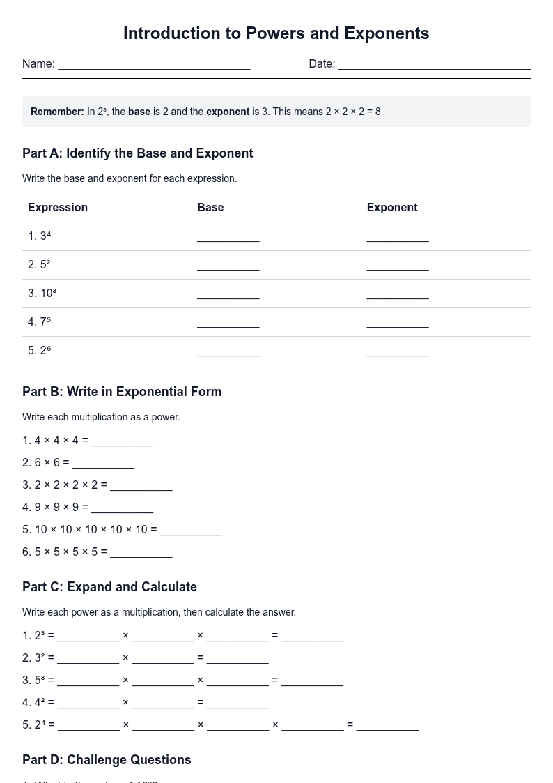 Introduction to Powers and Exponents
