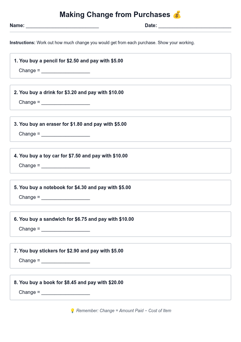 Making Change from Purchases