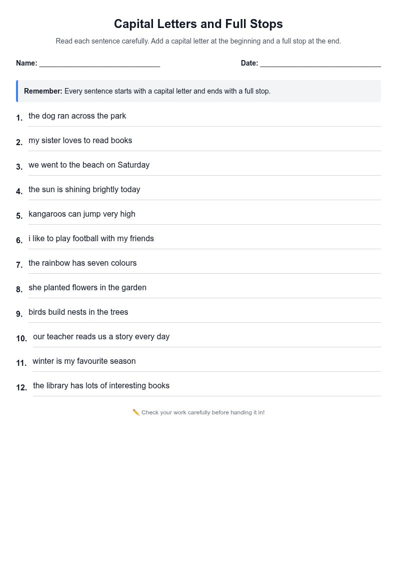 Capital Letters and Full Stops Practice