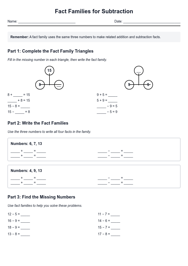 Fact Families for Subtraction