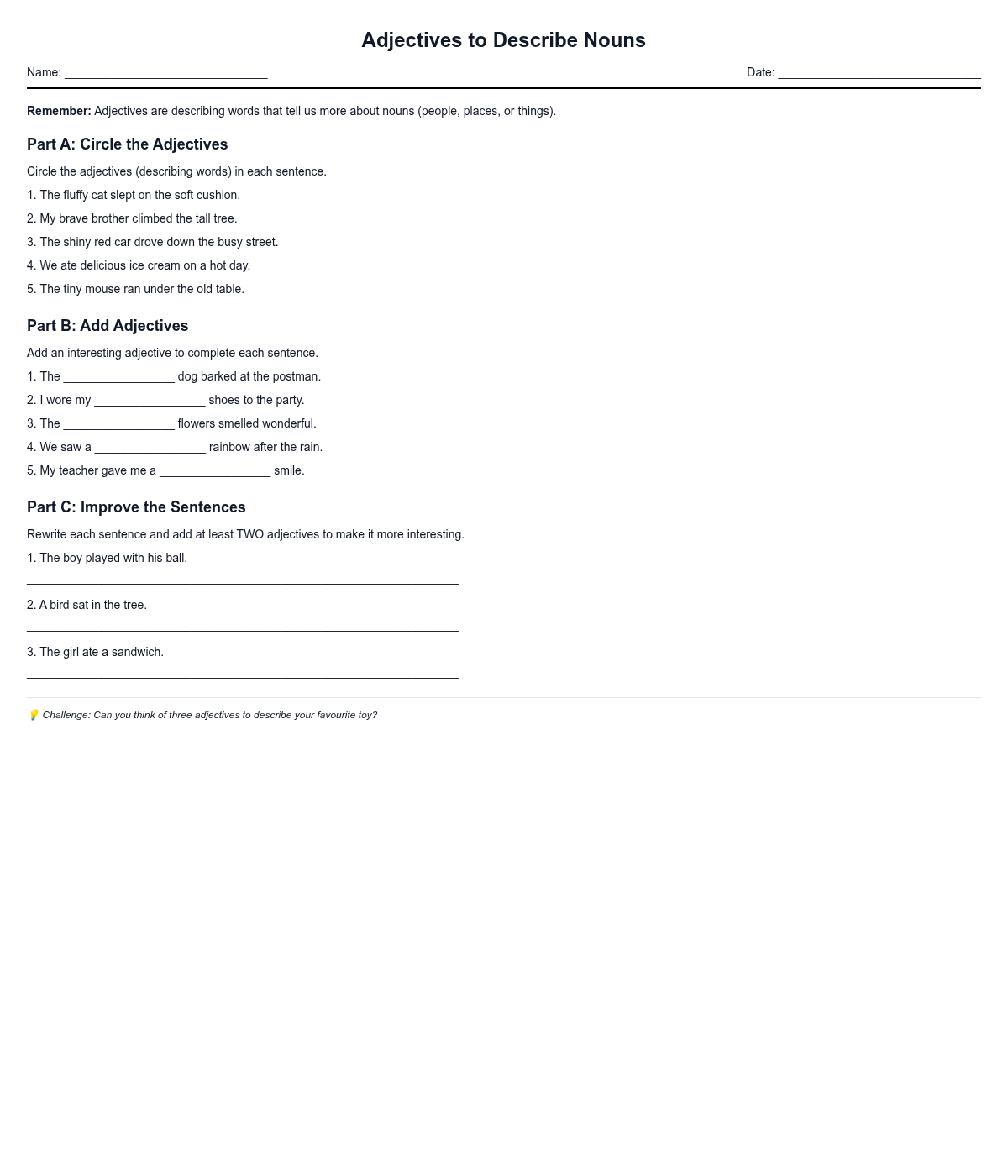 Adjectives to Describe Nouns