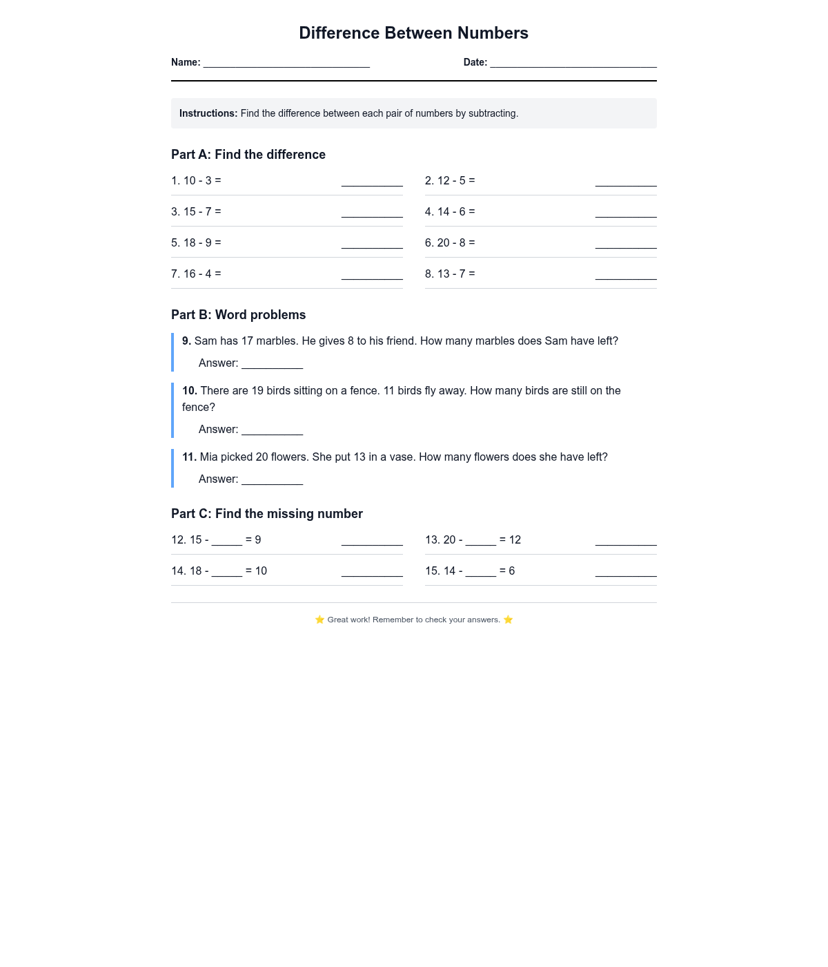 Difference Between Numbers