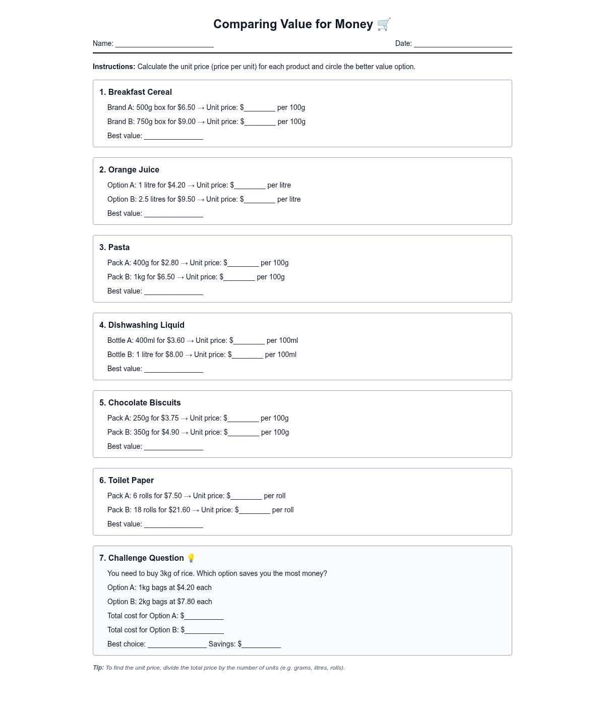 Comparing Value for Money