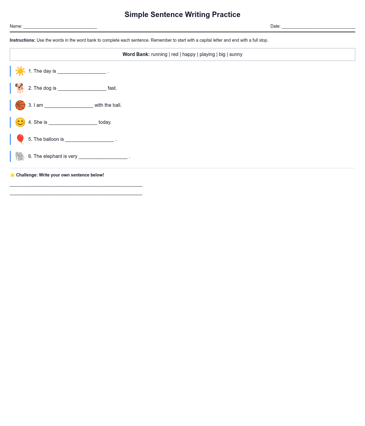Simple Sentence Writing Practice
