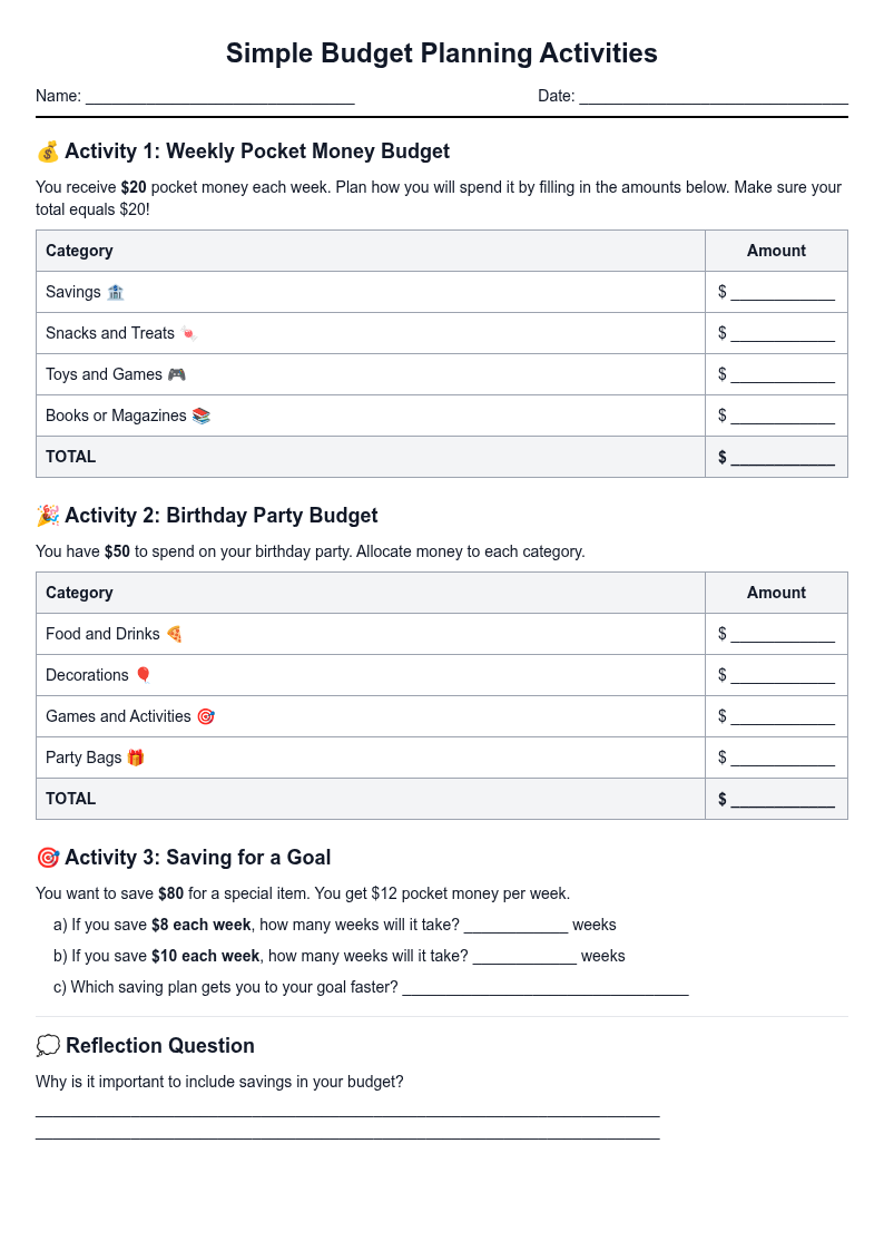 Simple Budget Planning Activities