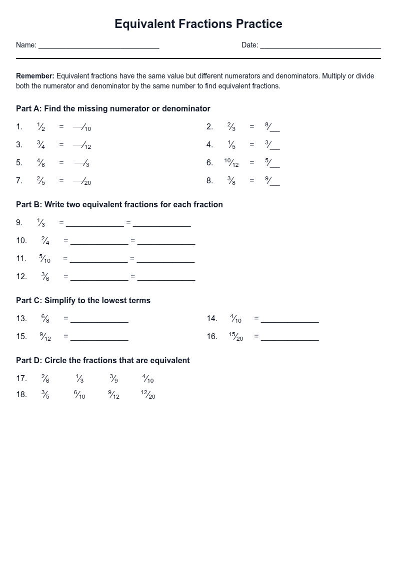 Equivalent Fractions Practice
