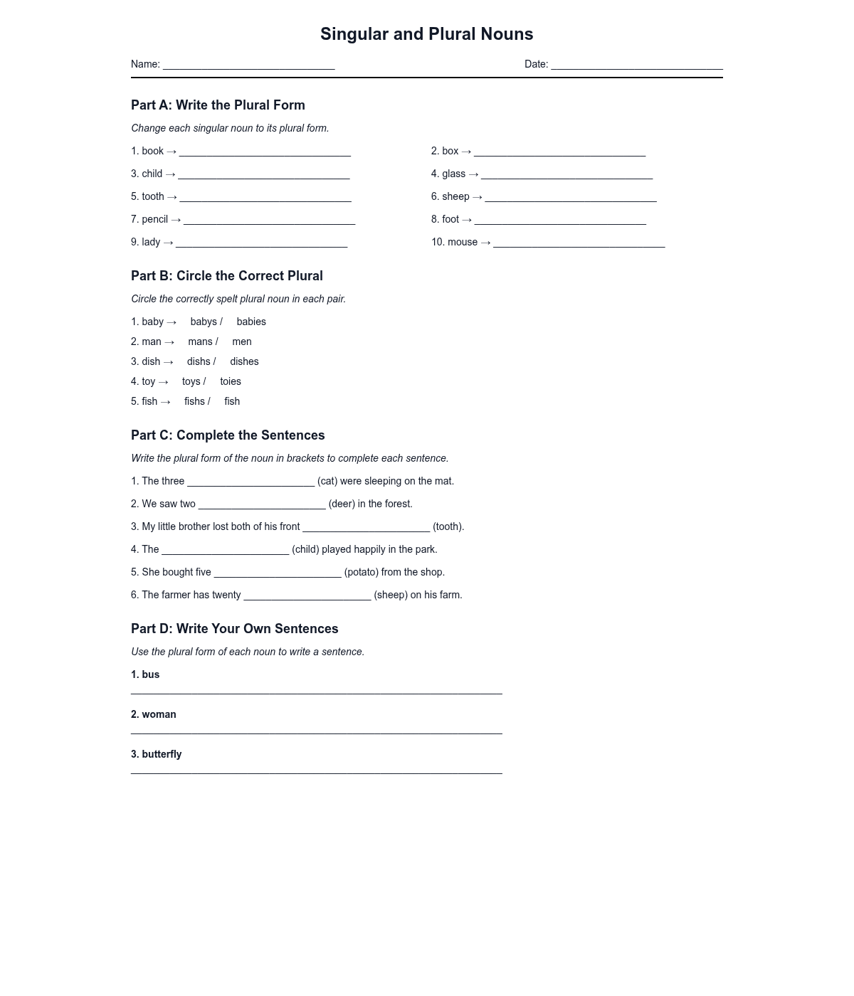 Singular and Plural Nouns