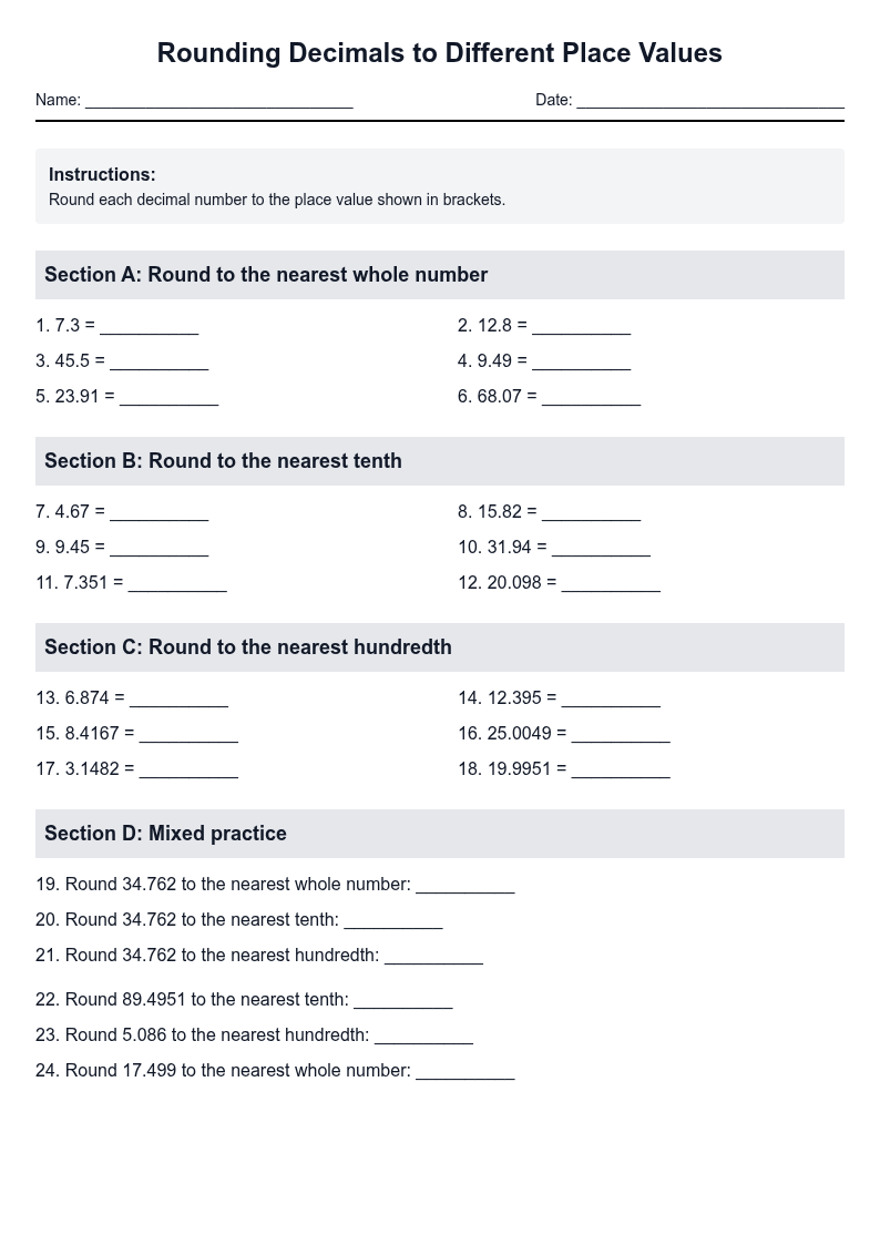 Rounding Decimals to Different Place Values
