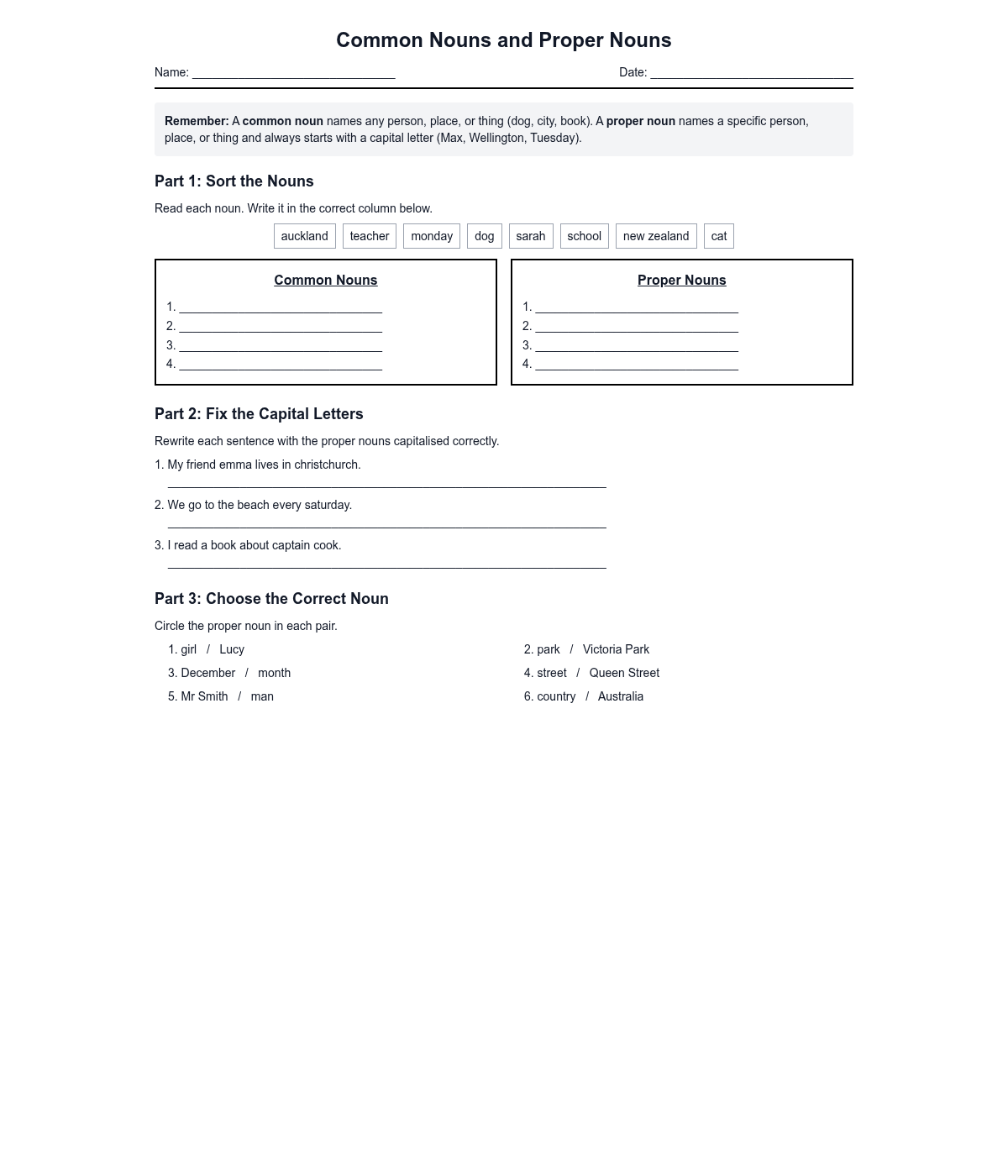 Common Nouns and Proper Nouns