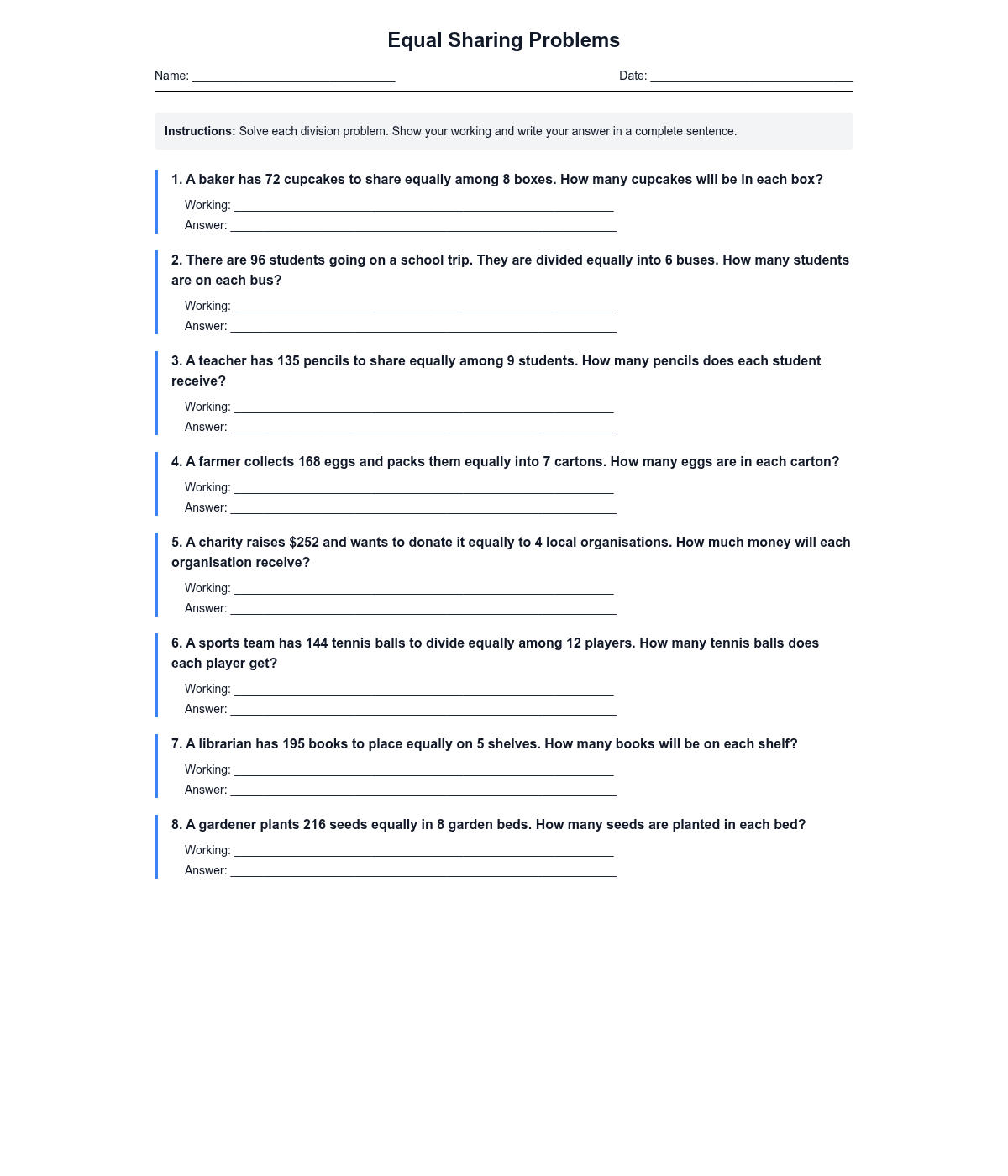 Equal Sharing Problems